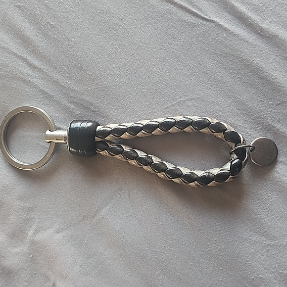 Bottega Veneta Dark Brown Cream Woven Leather Braid Keychain Bag Charm - Picture 4 of 5